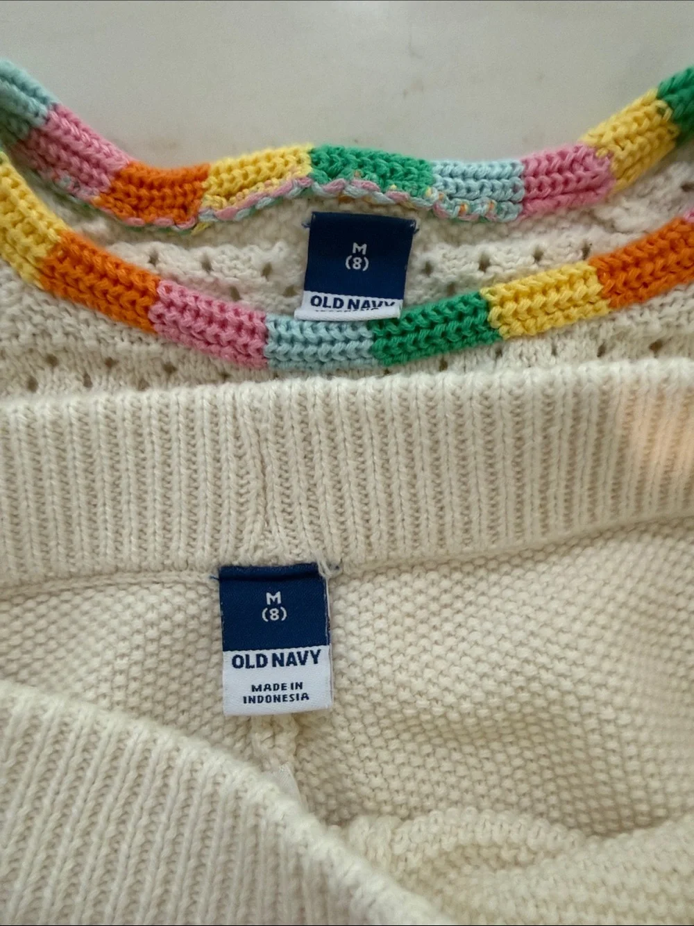 Old Navy Cream Knit Sweater with Rainbow Trim
